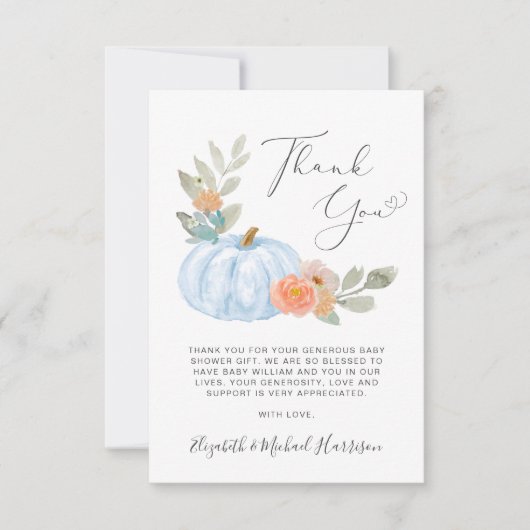 Pompoen Waterverf Boy Baby shower Dank u Kaart (Voorkant)