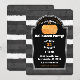 Pompoen Waterverf Griezelig Grafsteen Halloween Kaart