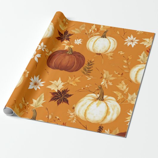 Pompoen Waterverf Herfst & Herfst Thanksgiving Cadeaupapier (Uitgerold)