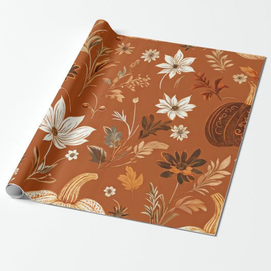 Pompoen Waterverf Herfst & Herfst Thanksgiving Cadeaupapier (Uitgerold)