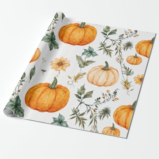Pompoen Waterverf Herfst & Herfst Thanksgiving Cadeaupapier (Uitgerold)