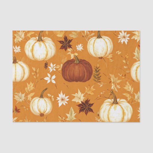 Pompoen Waterverf Herfstpatroon voor Herfst Tissuepapier (Voorkant)