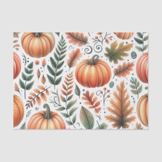 Pompoen Waterverf Herfstpatroon voor Herfst Tissuepapier (Voorkant)