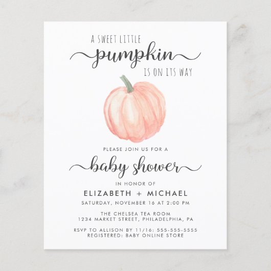 Pompoen Waterverf Koppels Baby shower Uitnodiging (Voorkant)