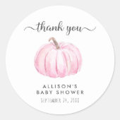 Pompoen Waterverf Roze Baby shower Dank u Ronde Sticker (Voorkant)