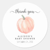 Pompoen Waterverf Sinaasappel Baby shower Dank u Ronde Sticker (Voorkant)