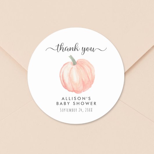 Pompoen Waterverf Sinaasappel Baby shower Dank u Ronde Sticker