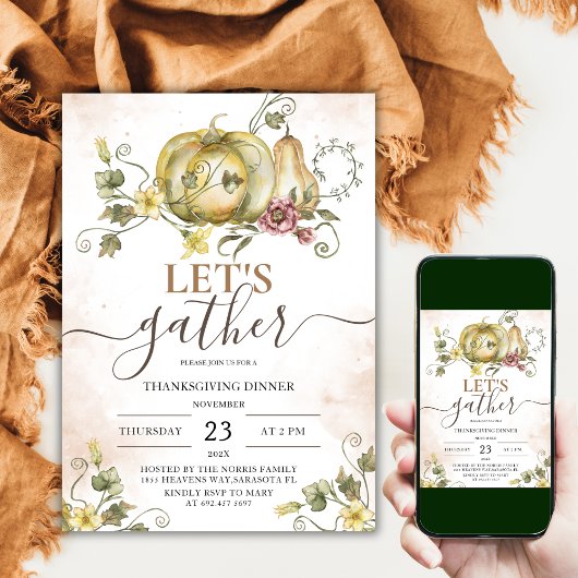 Pompoen  Waterverf Thanksgiving Diner Kaart