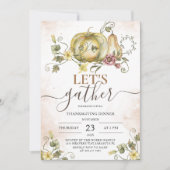 Pompoen  Waterverf Thanksgiving Diner Kaart (Voorkant)