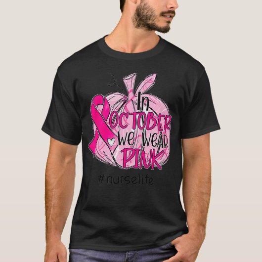 Pompoen we draag roze borstkankerverpleger t-shirt (Voorkant)