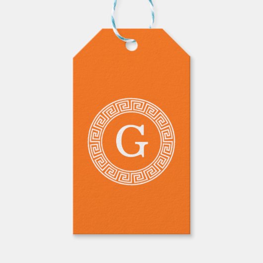 Pompoen What Grieks Sleutel Rnd Lijst Initiaal Mon Cadeaulabel (Voorkant)