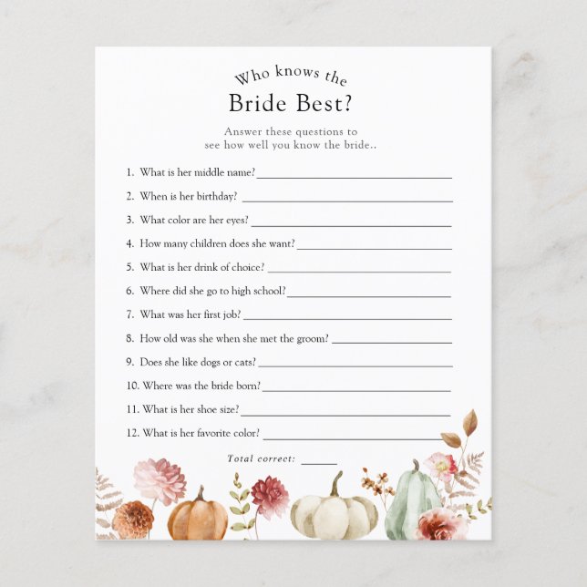 Pompoen Wie Weet De Bruid Beste Bruids Spel (Voorkant)