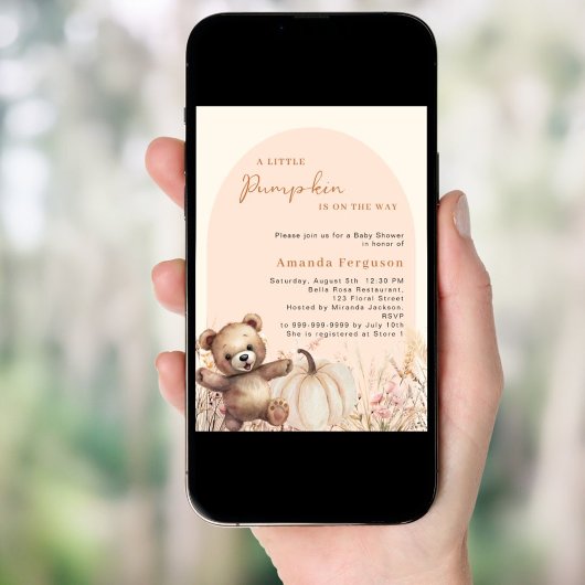 Pompoen wilde bloem perzik boog teddy Baby shower Kaart