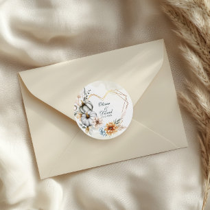 Pompoen Wilde Bloemen Hartvormige Frame Trouwdag Ronde Sticker