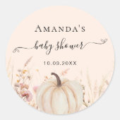 Pompoen wilde bloemen perzik baby shower ronde sticker (Voorkant)