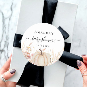 Pompoen wilde bloemen perzik baby shower ronde sticker