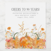 Pompoen Wildflower 90ste verjaardag gepersonalisee Wijn Etiket (Enkel label)