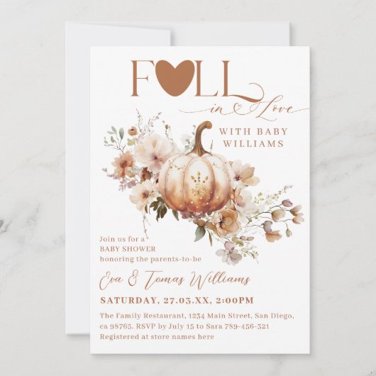 Pompoen WildFlower Boho Chic Herfst Baby shower Kaart (Voorkant)