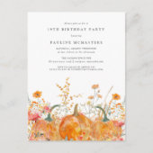 Pompoen Wildflower Herfst 19e Verjaardagsfeest Uitnodiging Briefkaart (Voorkant)