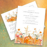 Pompoen Wildflower Herfst 30e Verjaardagsfeest Uitnodiging Briefkaart<br><div class="desc">Herfst pompoenen zijn genesteld in delicate goudgele en oranje wilde bloemen aan creëer een elegante esthetiek. Alle tekst is bewerkbaar,  zodat u eenvoudig uw eigen speciale stemming kunt maken.</div>