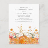 Pompoen Wildflower Herfst 90ste verjaardagsfeestje Uitnodiging Briefkaart (Voorkant)