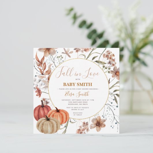 Pompoen Wildflower Herfst in liefde Baby shower Kaart (Staand voorkant)