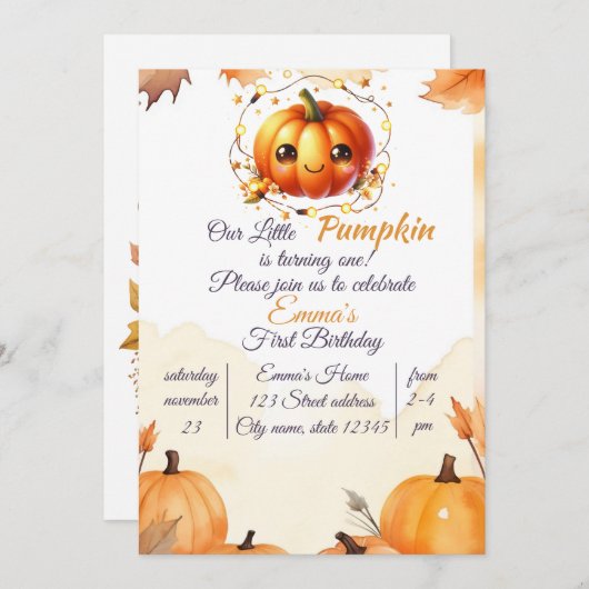 Pompoen Wildflower Herfst Waterverf Verjaardag Kaart (Voorkant / Achterkant)