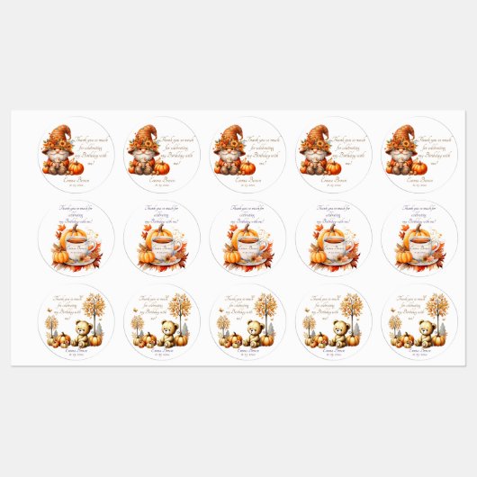 Pompoen Wildflower Herfst Waterverf Verjaardag Labels (Vel)