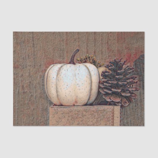 Pompoen Wit Bruin Herfst Rustieke Boerderij Tissuepapier (Voorkant)