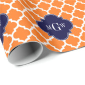 Pompoen Wit Marokkaans #5 Navy 3 Initieel Monogram Cadeaupapier (Rol Hoek)