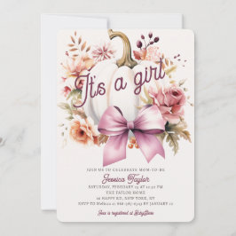 Pompoen Wit Roze Lint Meisje Herfst Baby shower Kaart