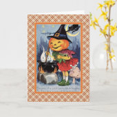  pompoen witch Cauldron Halloween Kaart (Gele Bloem)