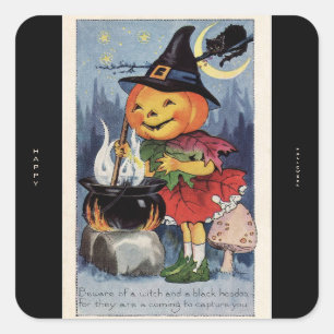pompoen Witch Happy Halloween Vierkante Sticker