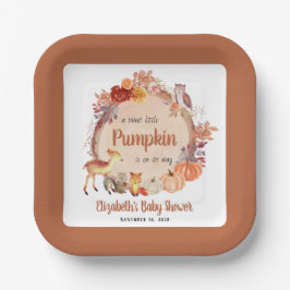 Pompoen Woodland Animals Terracotta Baby shower Papieren Bordje