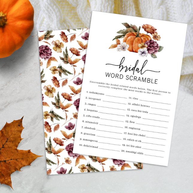 Pompoen Woord Ontwarspel (Fall Bridal Word Scramble Game Fall In Love Bridal Shower Pumpkin Florals)