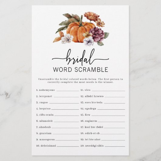 Pompoen Word Scramble spel (Voorkant)