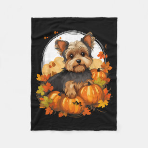 Pompoen Yorkie Hond Halloween Thanksgiving Fleece Deken
