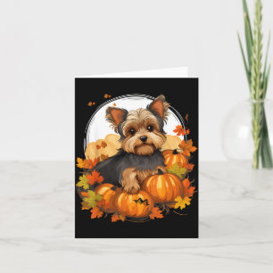 Pompoen Yorkie Hond Halloween Thanksgiving Kaart