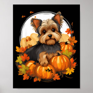 Pompoen Yorkie Hond Halloween Thanksgiving Poster