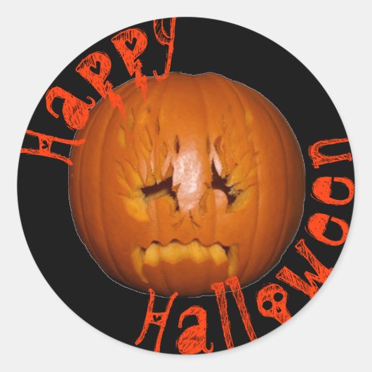 Pompoen, zadelijke vlammen ronde sticker (Voorkant)