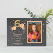 Pompoen ZES Verjaardag 6E Herfst Party Foto Uitnod Kaart (Staand voorkant)