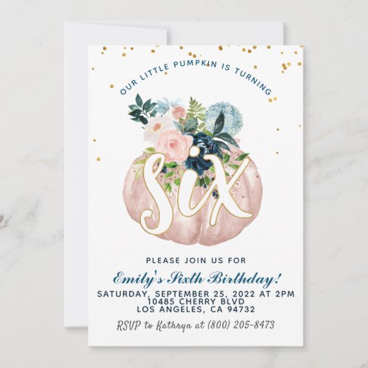 Pompoen Zesde Verjaardag Uitnodiging (Voorkant)