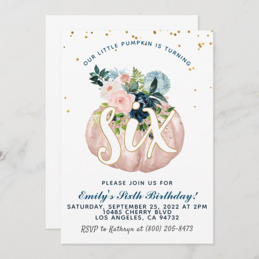 Pompoen Zesde Verjaardag Uitnodiging (Voorkant / Achterkant)