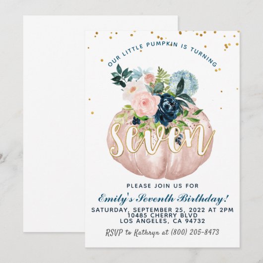 Pompoen Zevende Verjaardag Uitnodiging (Voorkant / Achterkant)