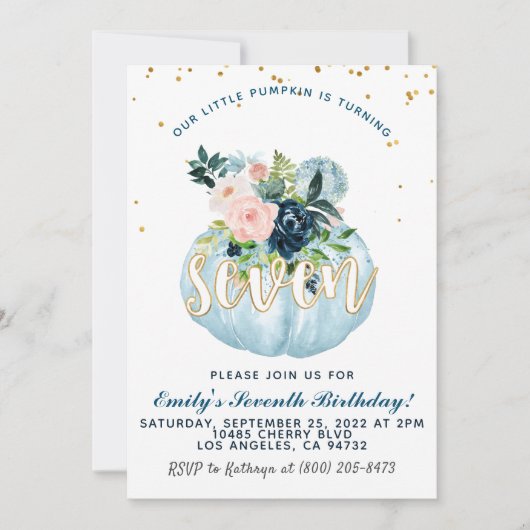 Pompoen Zevende Verjaardag Uitnodiging (Voorkant)