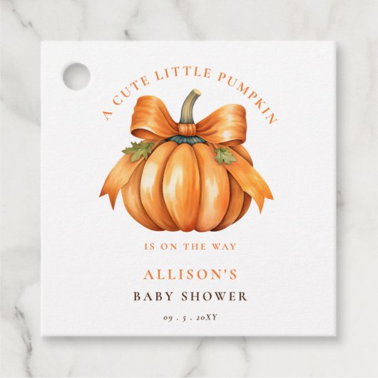 pompoen zijn op weg naar herfst baby shower bedankjes labels (Voorkant)