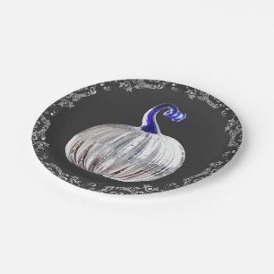 Pompoen zilver glas blauw herfst elegant papieren bordje