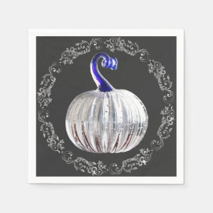 Pompoen zilver glas blauw herfst elegant servet