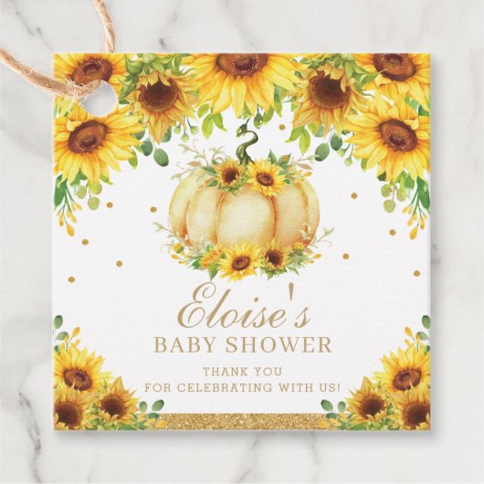 Pompoen Zonnebloem Baby shower Verjaardag Dank u Bedankjes Labels (Voorkant)