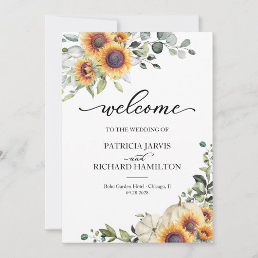 Pompoen Zonnebloem Fall Wedding Ceremony Programma (Voorkant)